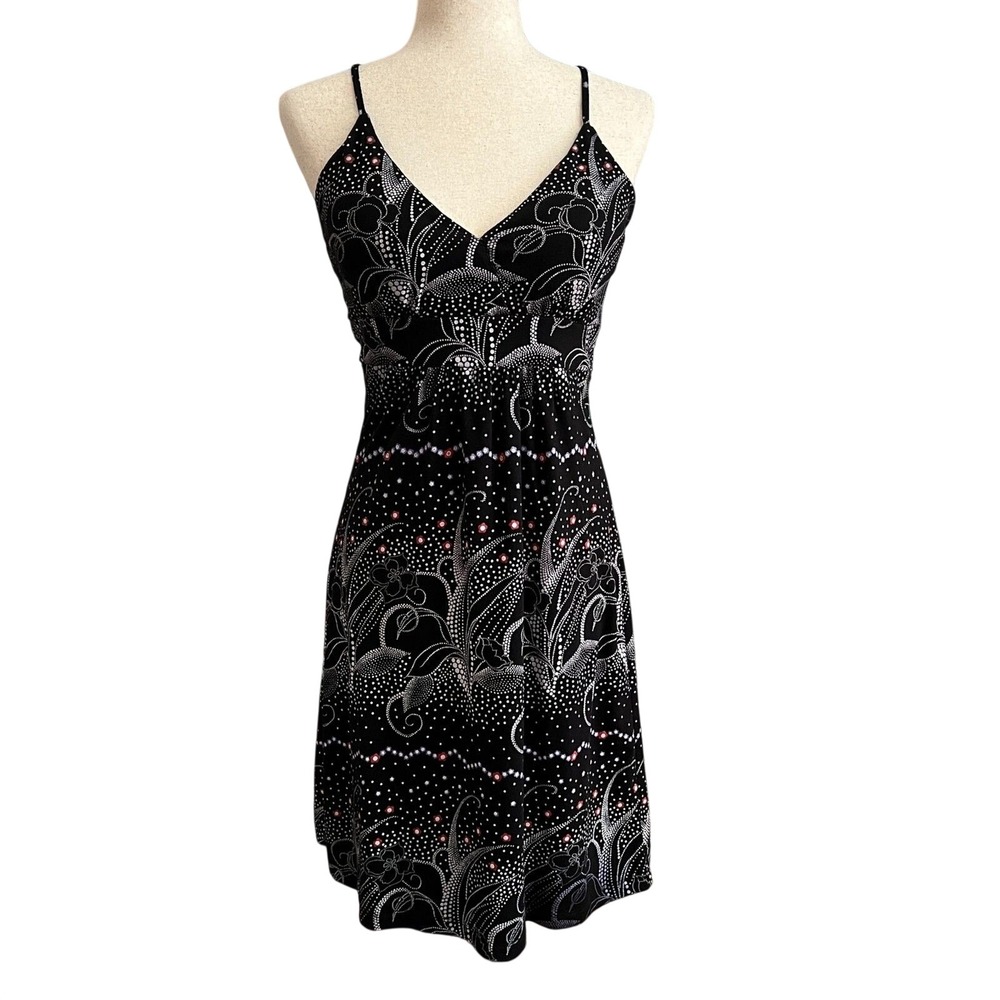 Y2K Ambiance Apparel Black White Floral Dot Mini Dress Summer Feminine Size S